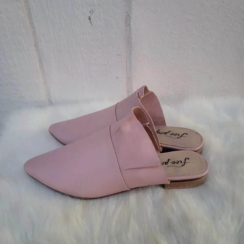 Free People Sienna Ruffle Slip On Pink Leather Pointed Toe Womens Mules 41 US 10